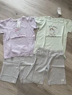 新品　半袖　パジャマ　120サイズ　２枚セット　女の子　ルームウェア 紫　緑　猫