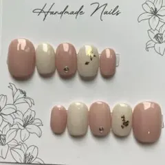 ちゅるんベージュネイルチップ｜大人可愛いシンプル×ゴールドニュアンス｜春ネイル