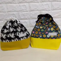 猫柄給食袋２枚セット（大きめサイズ） No.１