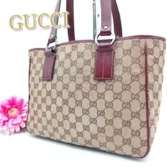 GUCCI✨トートバッグ ハンドバッグ GG柄 GGキャンバス レザー レッド