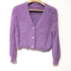 【新品】GRL　グレイル　パープルシャギーニット カーディガン パールビジュー