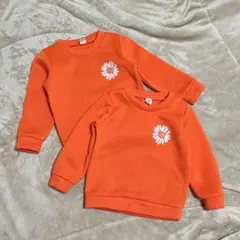 2-3Y・90-100サイズ／SHEIN／デイジー柄トレーナー・オレンジ・裏起毛