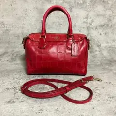 ✨極美品✨ コーチ 2way ショルダーバッグ クロコ型押し レッド ボストン