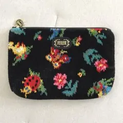 【美品】FEILER フラワー柄 ブラックポーチ