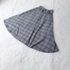 【24時間以内発送】 ロペピクニックグレー系チェック フレアスカート リボン付き