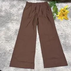 ローリーズファーム ワイドパンツ ブラウン センタープレス ウエストゴム L