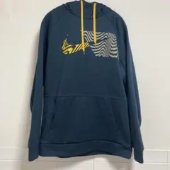 ストライプ柄ロゴ ダークブルー パーカー　Lサイズ