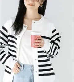 ナノユニバース　カーディガン　ボーダー　厚手　ポケット