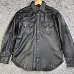 【美品】SHIPS 牛革 ウエスタンシャツ ブラック Mサイズ レザー 本革