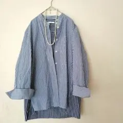 美品　UNIQLO +J スーピマンコットンスタンドカラー ストライプシャツXL