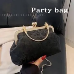 パーティーバッグ　クラッチ　ハンド　ショルダー　がま口　花柄　着物　高級　黒