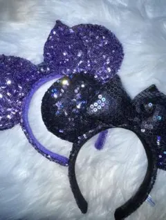 ディズニー スパンコールカチューシャ 2点セット 紫・黒