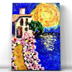 印象派風景画 テクスチャーアート　風景画　癒し　夜の絵　バラの絵　キャンバス