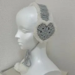 ライトグレー ハート イヤーマフ 耳当て プリンセスモール ハンドメイド 編み物