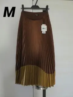 タグ付き新品　プリーツカラーブロックスカート　ユニクロC　ブラウン　サイズM