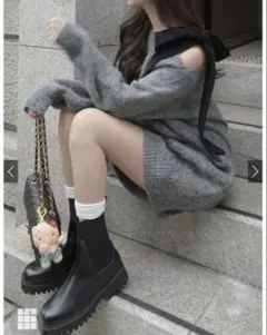 未使用 GRL ワンショルダーベロアリボンニットミニワンピース dr796グレー