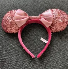 ディズニー　スパンコール　カチューシャ　ピンク　ミニー