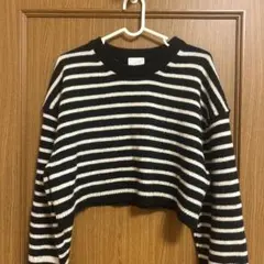 H&M クロップドセーター Mサイズ 黒と白ストライプ