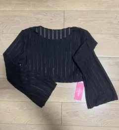 黒 ストライプ ニット クロップド トップス