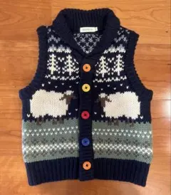 BEAMS mini 羊柄 ネイビーベスト 110サイズ