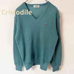 Crocodile クロコダイル Vネックニットセーター　Ｍ　ターコイズブルーのサムネイル