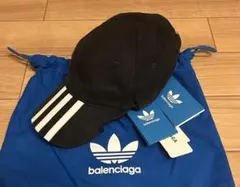 未使用　バレンシアガ　アディダス　キャップ　ダメージ加工　ブルー　S cs3 BALENCIAGA バレンシアガ ×adidas logo cap ロゴ刺繍 キャップ