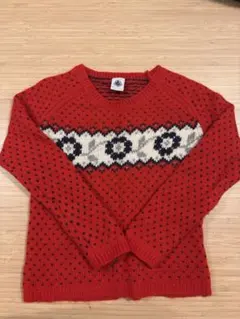 PETIT BATEAU 赤 ノルディック柄 ニットセーター 95cm