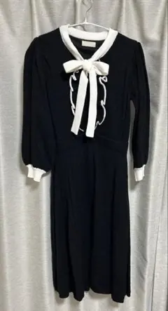 An MILLE アンミール ニットフレアワンピース リボン付き