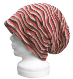 ハンドメイド◆ルーズワッチキャップ◆変り織ボーダーニット／オレンジmix