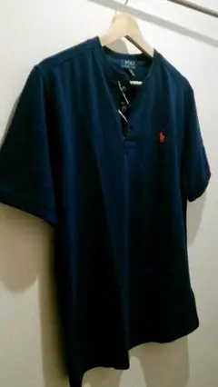 新品未使用タグ付きPOLO RALPH LAURENヘンリーネック鹿の子XL濃紺