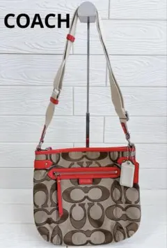 【COACH】ショルダーバッグ/シグネチャー/レッド 斜め掛け/チャーム/美品