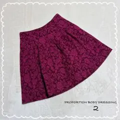 【プロポーションボディドレッシング】 花柄フレアスカート ミニ丈 ワインレッド