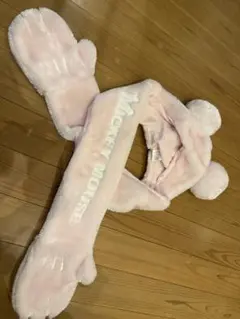 ミッキーマウス 耳付きフリーススカーフ ピンク