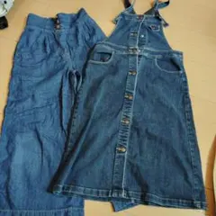 値下げ！GU　150サイズ　サロペットスカート&パンツ