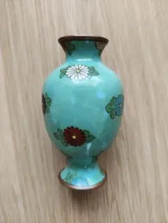 ターコイズ花柄花瓶 約10cmのサムネイル