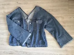 デニムジャケット Vネック フリンジ袖