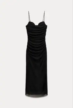 ミディ丈チュールワンピース ブラック メッシュ レース ドレス ZARA ザラ