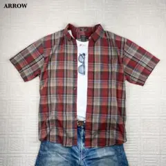 【古着/ヴィンテージ】ARROW 半袖シャツ レッド チェック コットン