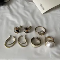 イヤーカフ／イヤリング／リング／ゴールド系　5点セット