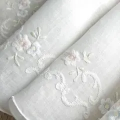 フランスヴィンテージ シャドーワーク パステル刺繍レースドイリー　リネン