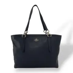 コーチ　トートバッグ　大容量　A4収納可　肩掛け可　ロゴ　レザー　紺　y2k