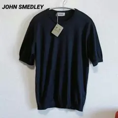 ジョンスメドレー 半袖 コットンニット ネイビー メンズ S 英国製 新品タグ付