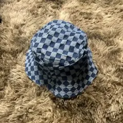 ZARA ネイビー チェック柄 バケットハット帽子