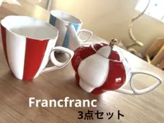 Francfranc 赤と白のストライプ ティーポットとカップ3点セット