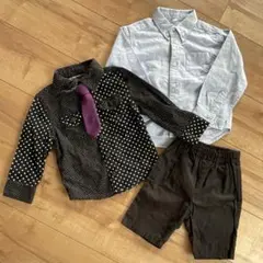 未使用あり★9095cm黒ドット柄ネクタイ付きシャツ＆水色シャツ＆ハーフパンツ