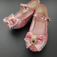 ピンク グリッター リボン フォーマルシューズ