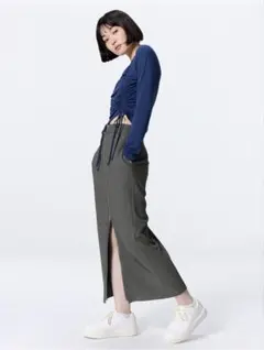 GU フロントジップナローロングスカート グレー Mサイズ