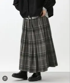 studio CLIP リネンレーヨンチェックギャザースカート