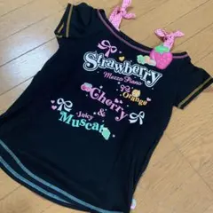 メゾピアノ　160 ストロベリーワッペン　肩紐リボン　カットソー