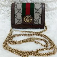 美品　グッチ　二つ折り財布　ショルダーウォレット　オフィディア　チェーン　GG